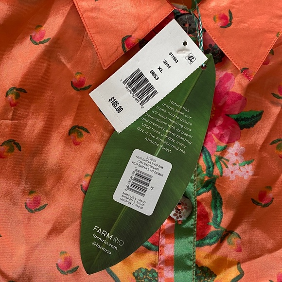 NEW Farm Rio Fruit Garden Scarf Long Sleeve Button Down Shirt women’s size XL - Picture 8 of 15